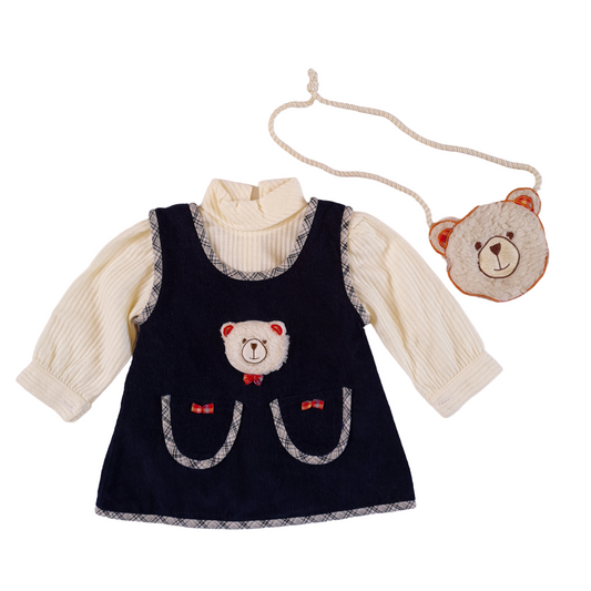 Bear Pinafore with Top and Bag