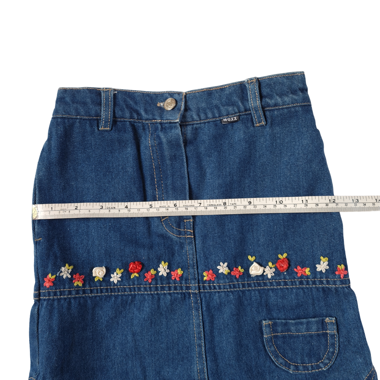 Denim Skirt with Flowers