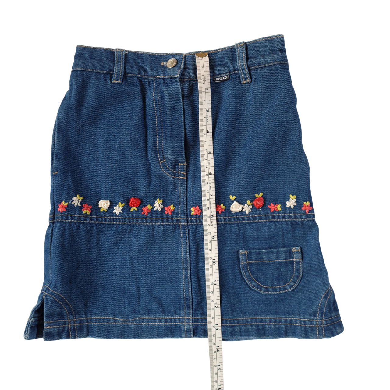 Denim Skirt with Flowers