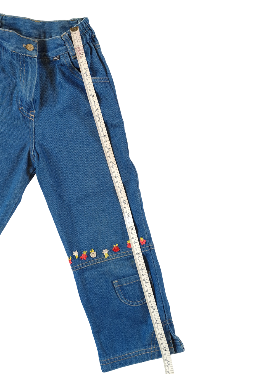 Denim Trousers with Flowers