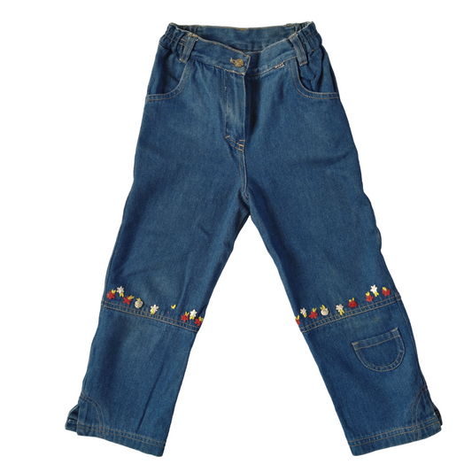 Denim Trousers with Flowers