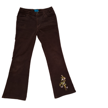 Brown Cord Trousers with Flowers